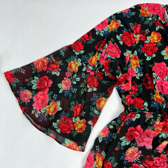 Torrid Mini Chiffon And Studio Floral Long Bell Sleeve Surplice Dress Women’s 5X - Picture 4 of 9